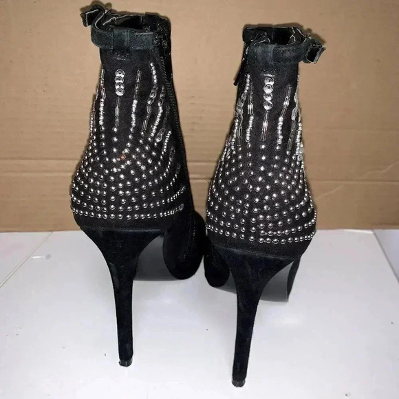 Guess Women's Polli Black Fabric Peep Toe Ankle, mesh style Boots 71/2 M. - Picture 6 of 10